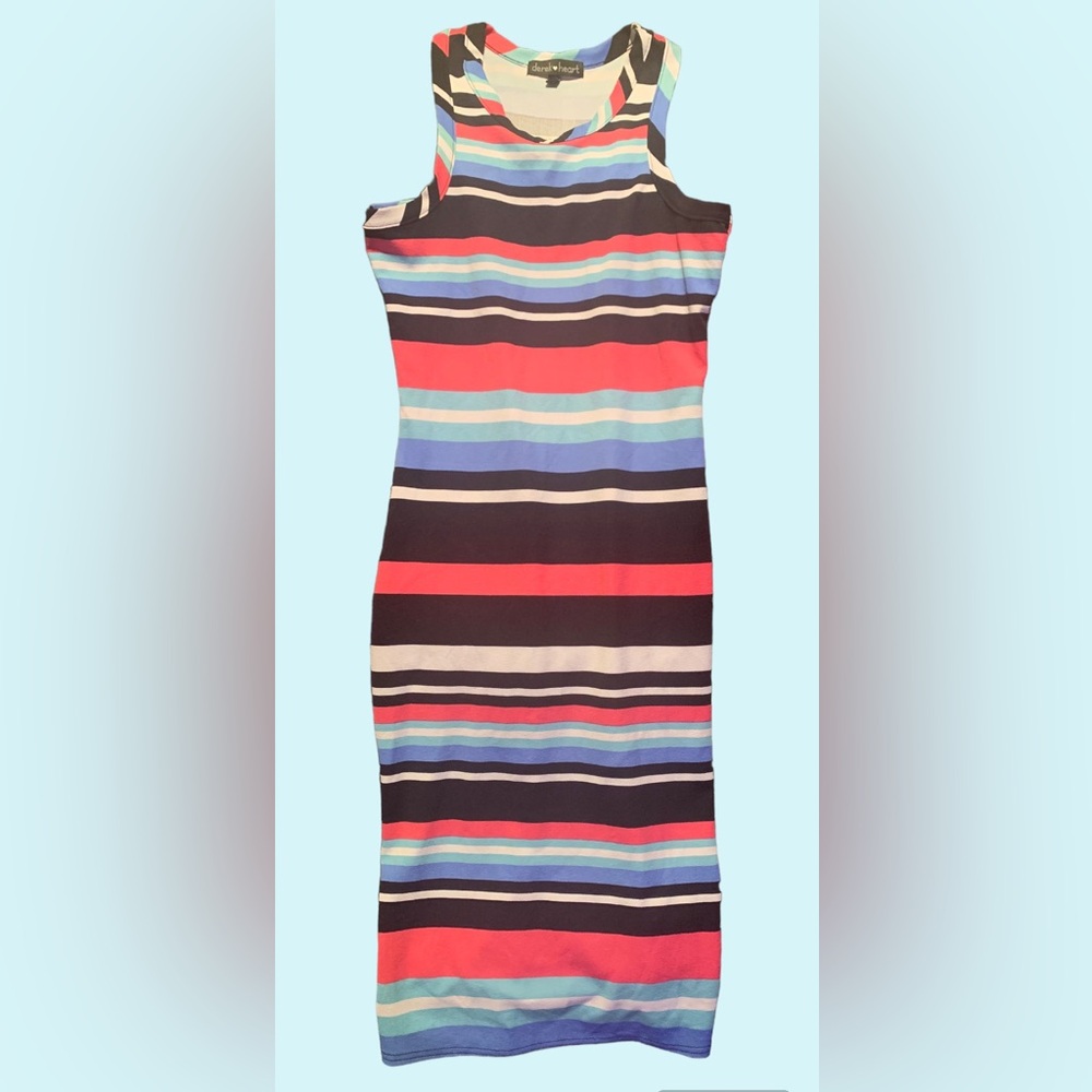 Derek heart summer striped bodycon midi dress juniors sz L pink blue white